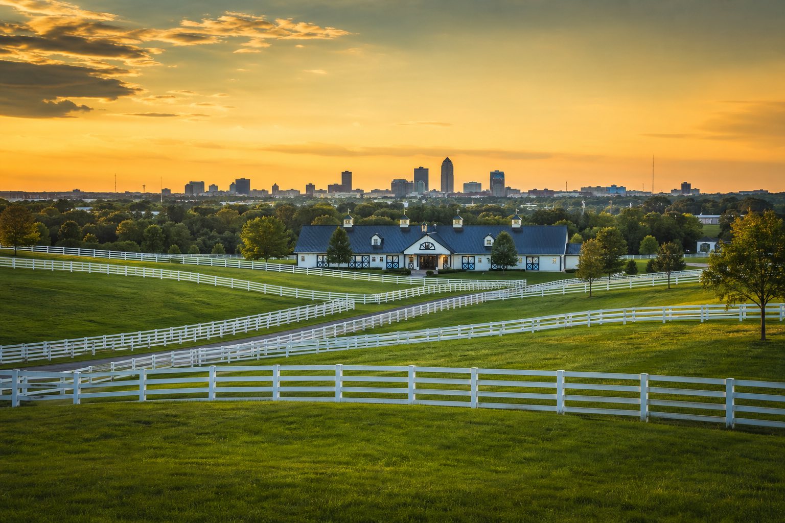 Modern photograph of Bluegrass horse country and rolling pasture at dawn representing Credo Enterprise' Kentucky service area
