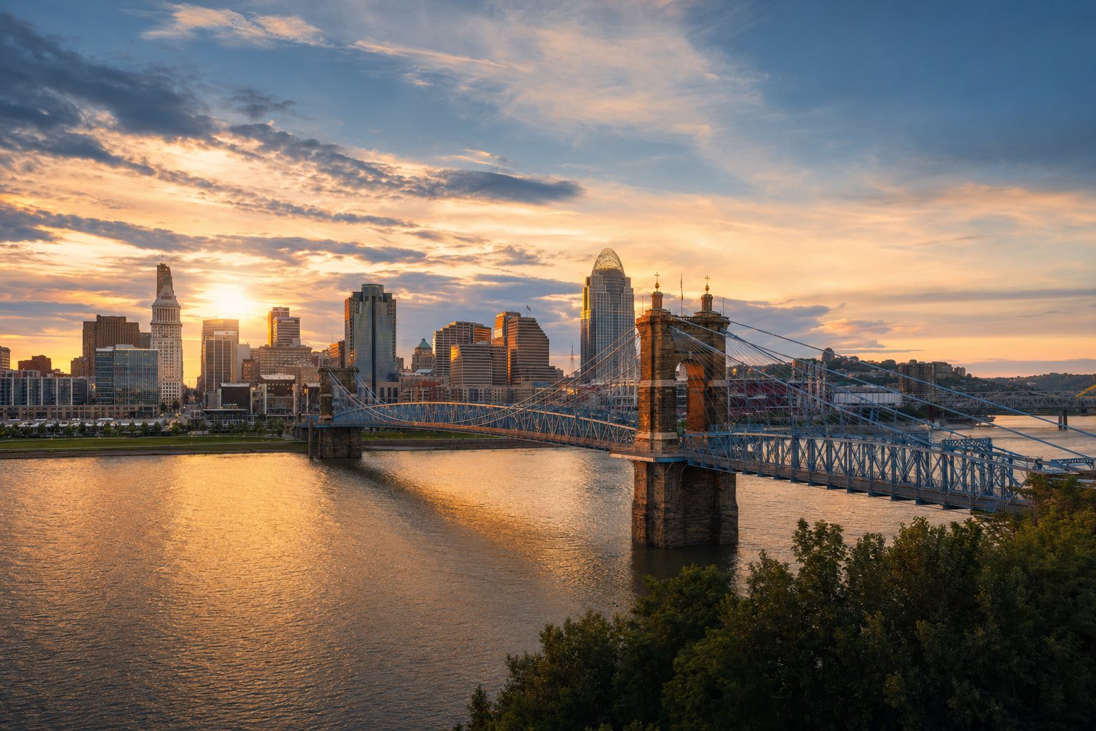 Modern photograph of the Cleveland skyline along Lake Erie at dusk representing Credo Enterprise' Ohio service area