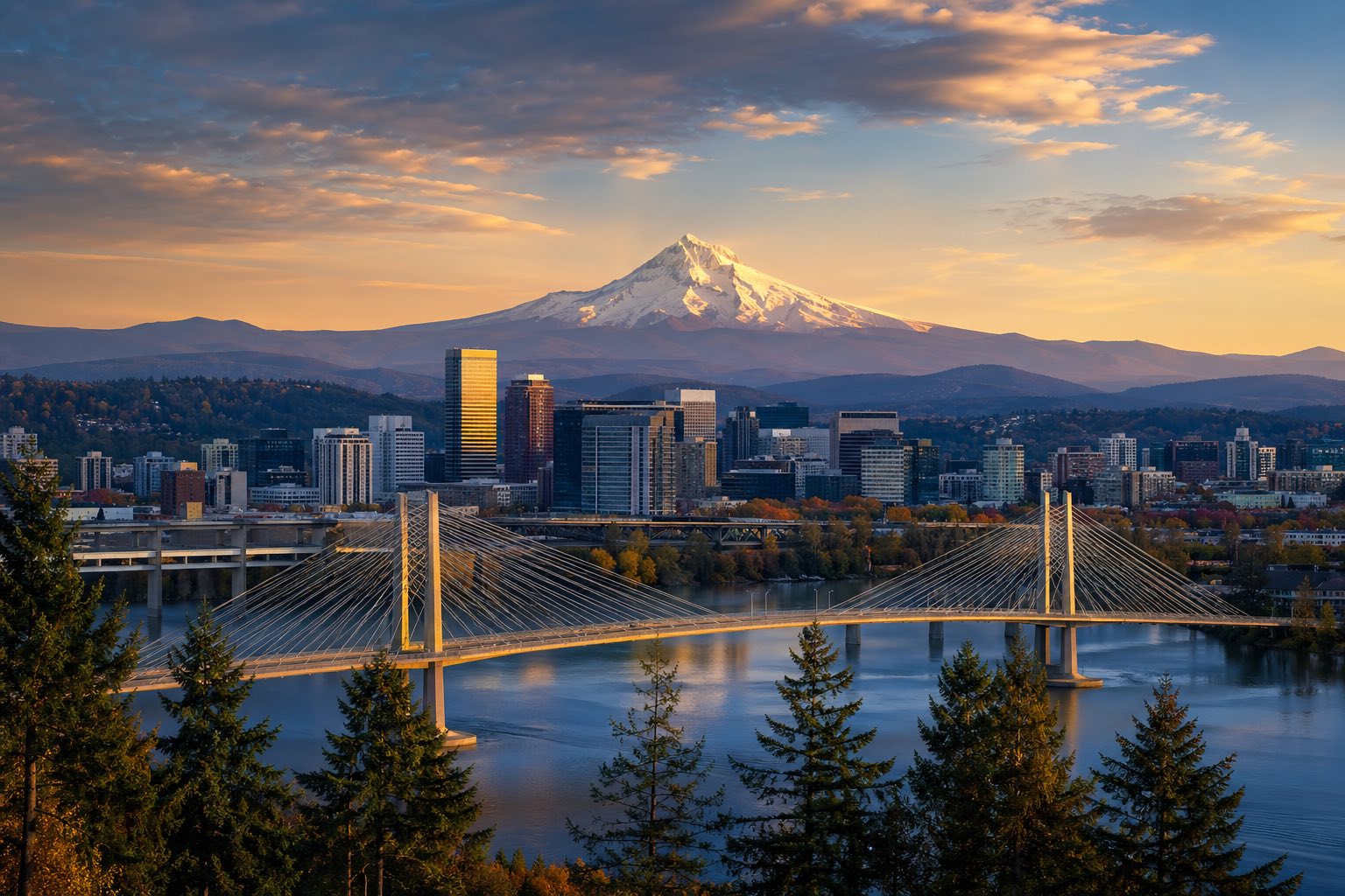 Modern photograph of Crater Lake and the Cascade Mountains at golden hour representing Credo Enterprise' Oregon service area